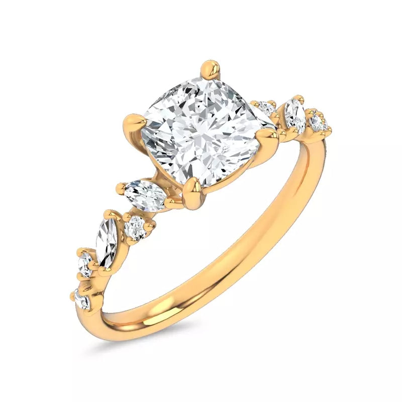 Scattered Diamond Cushion Engagement Ring