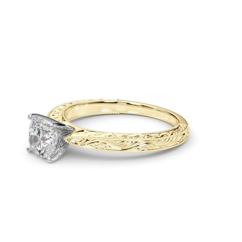 Vintage-Inspired Solitaire Engagement Cushion Ring