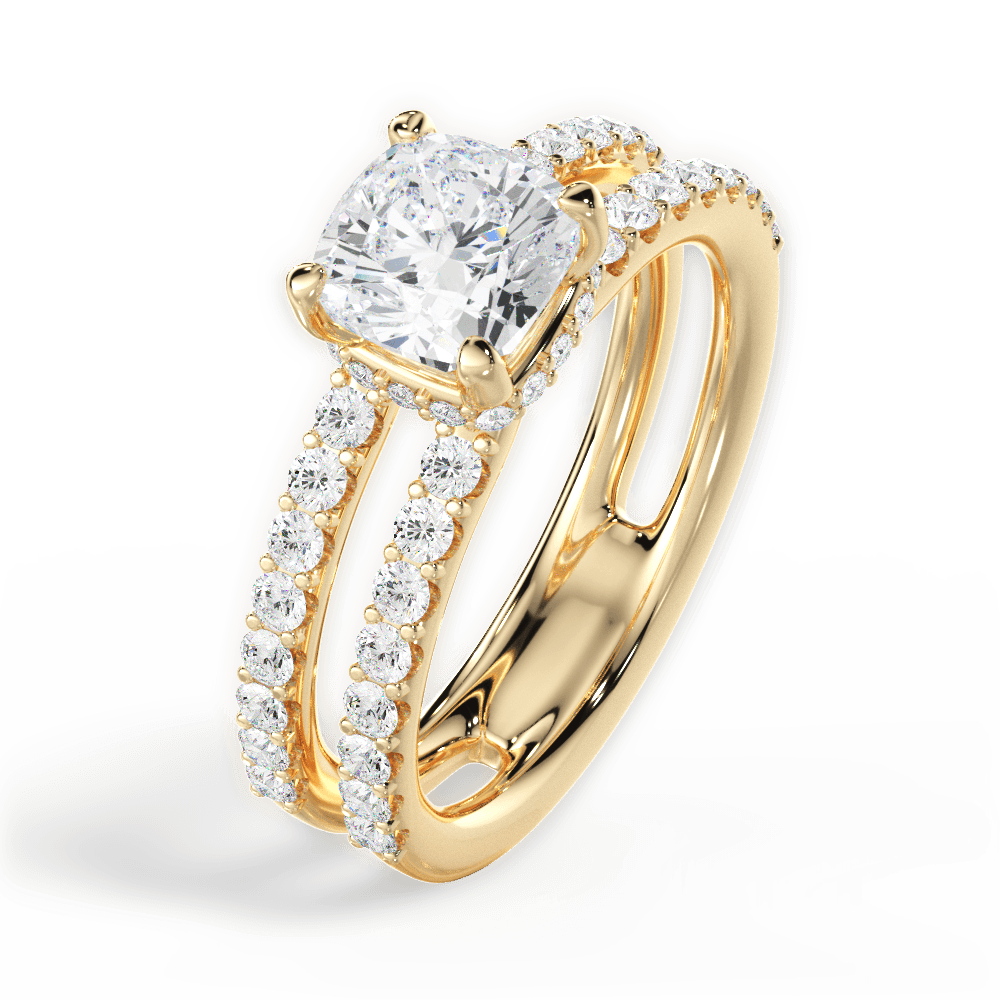 Cushion Shaped  Double Row Diamond Engagement Ring