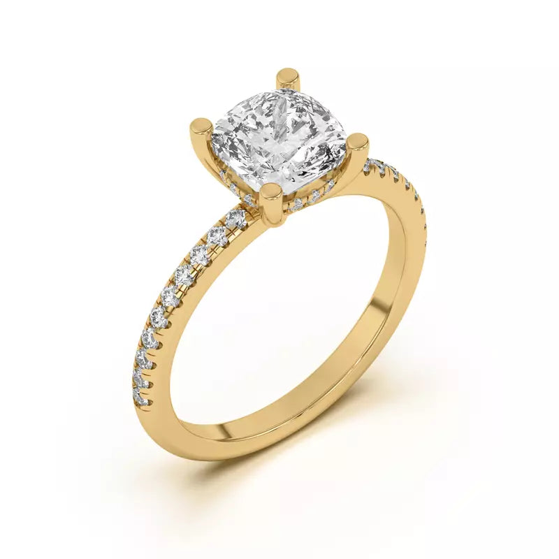 Classic Hidden Halo Pavé Cushion Engagement Ring