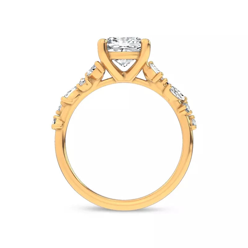 Scattered Diamond Cushion Engagement Ring