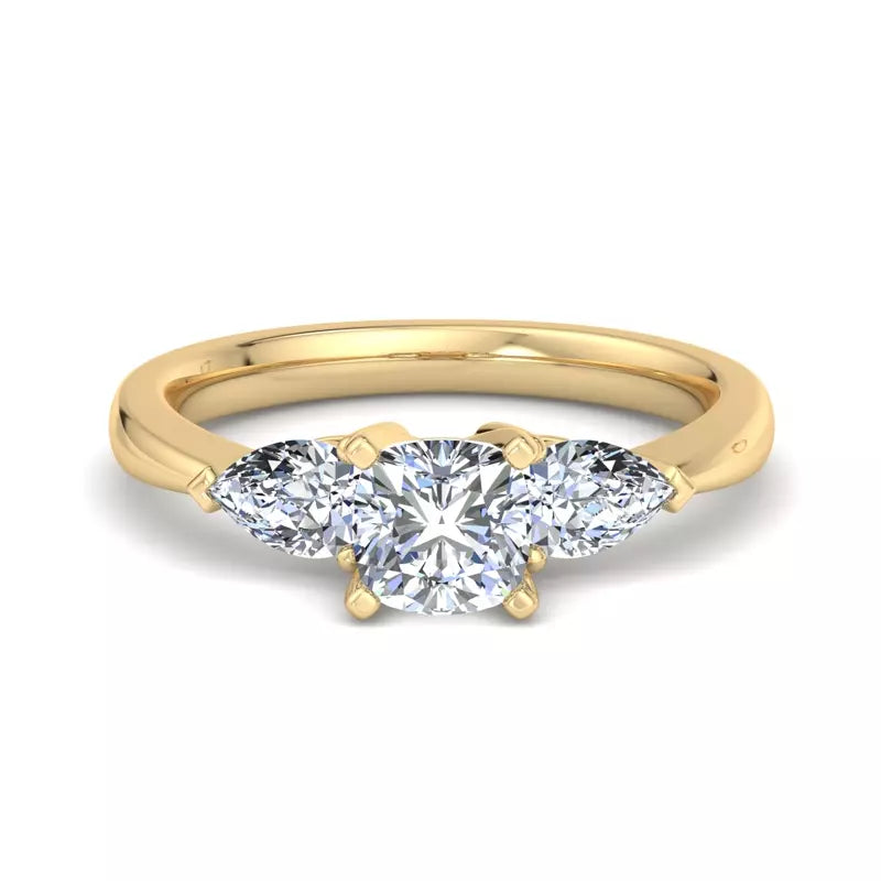 Three-Stone Lab Cushion Engagement Ring