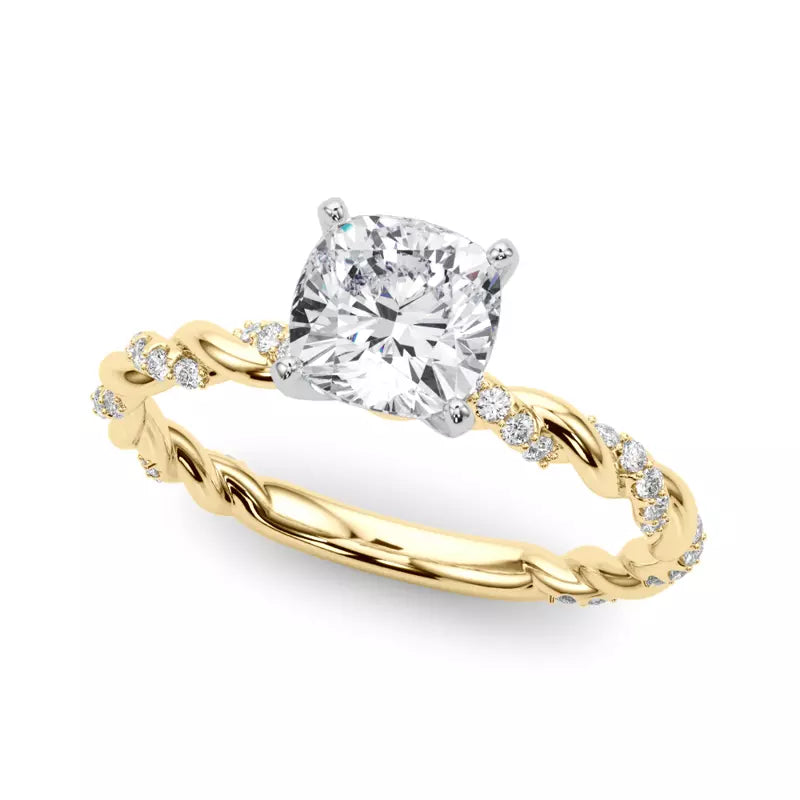 lab Diamond Cushion Twist Engagement Ring