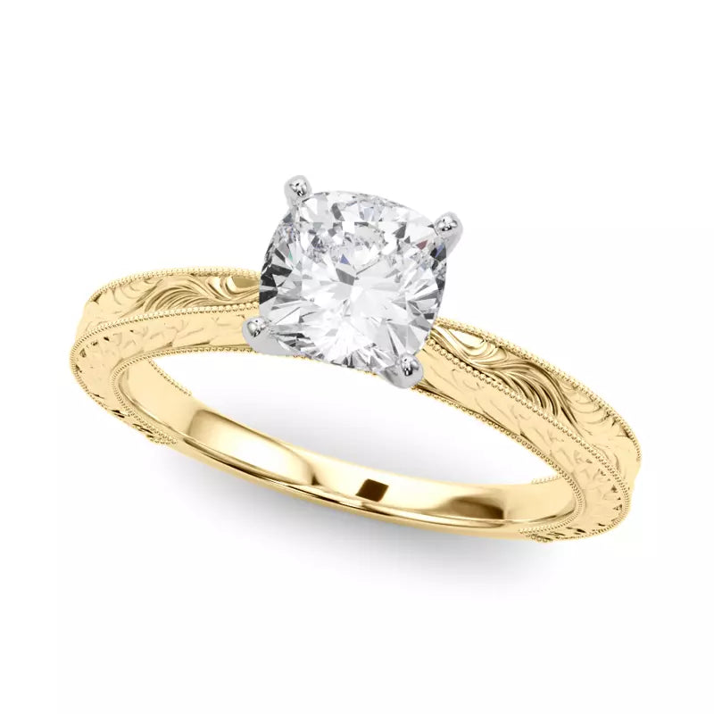 Vintage-Inspired Solitaire Engagement Cushion Ring