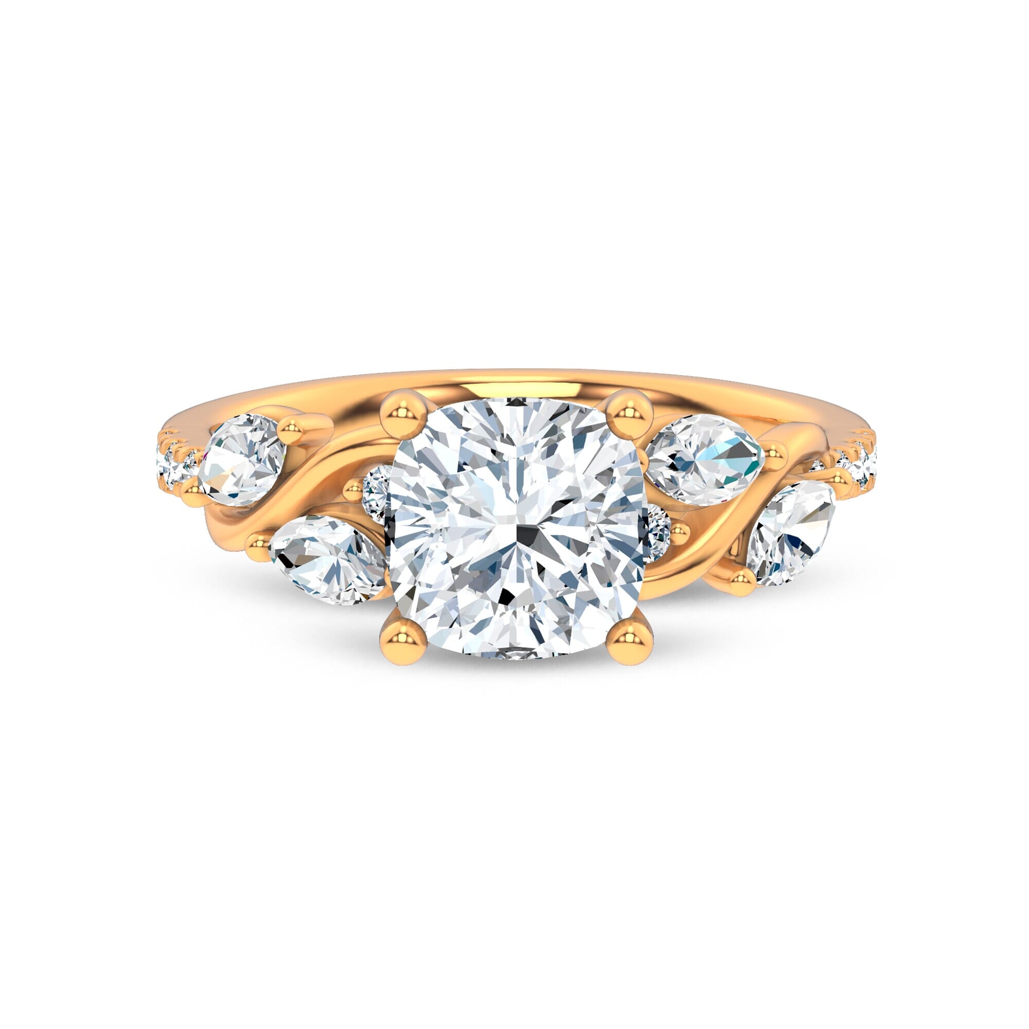 Curved Vine Diamond Cushion Engagement Ring