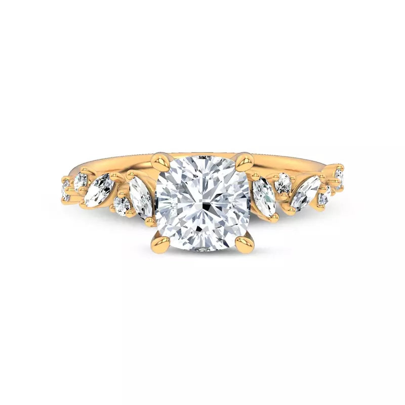 Scattered Diamond Cushion Engagement Ring