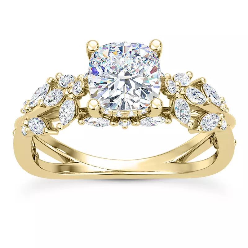 Butterfly And Bee Vine Twist Cushion Engagement Ring