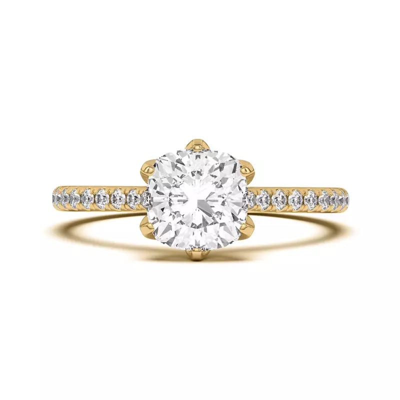 Tulip Inspired 6 Prong Cushion Engagement Ring