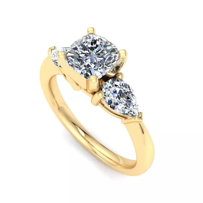 Three-Stone Lab Cushion Engagement Ring