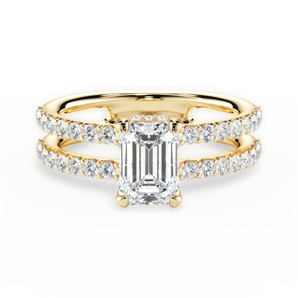 Emerald Shaped  Double Row Diamond Engagement Ring
