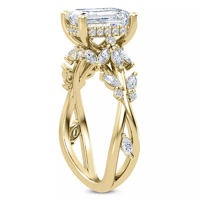 Butterfly And Bee Vine Twist Emerald Engagement Ring