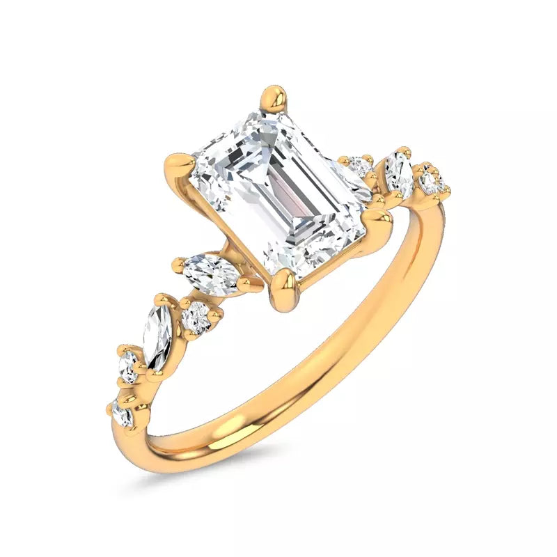 Scattered Diamond Emerald Engagement Ring