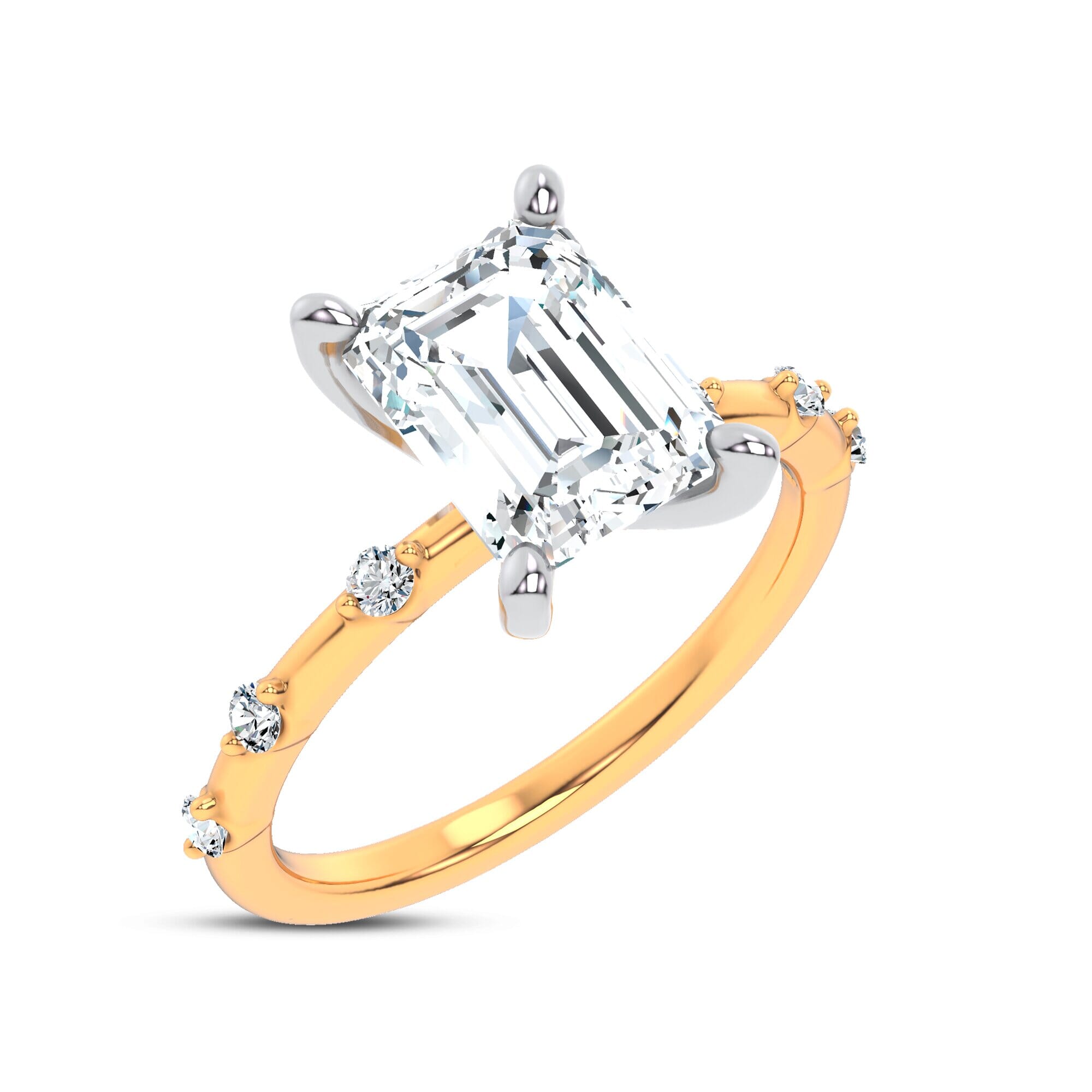 Starlight Spaced Diamond Engagement Emerald Ring