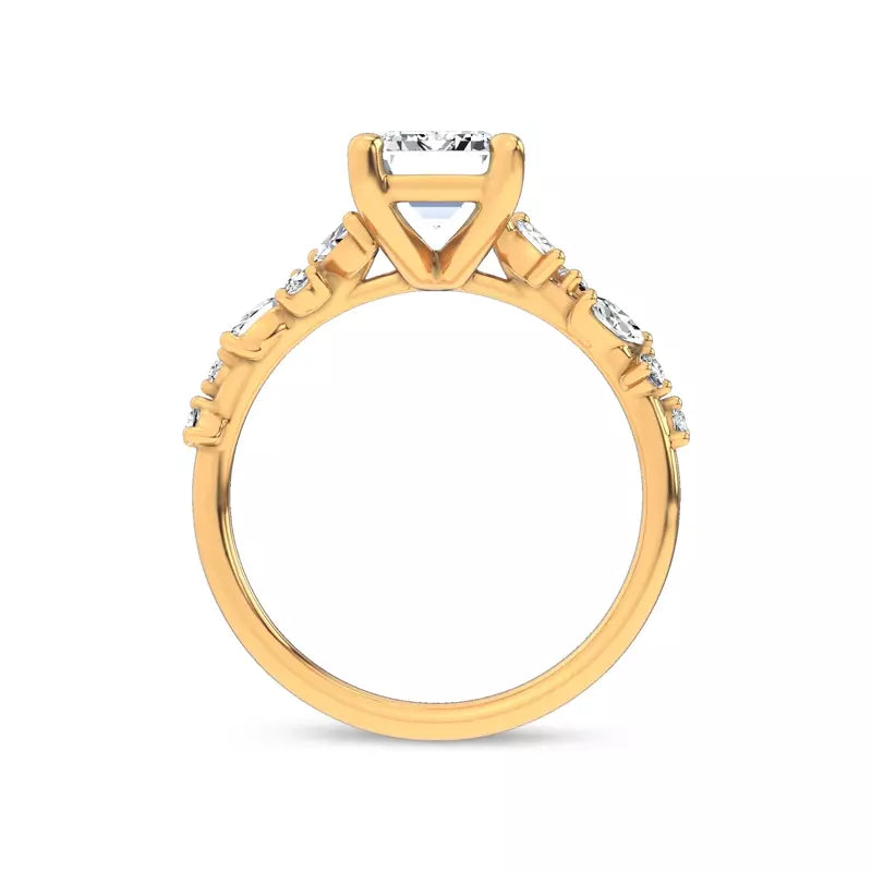 Scattered Diamond Emerald Engagement Ring