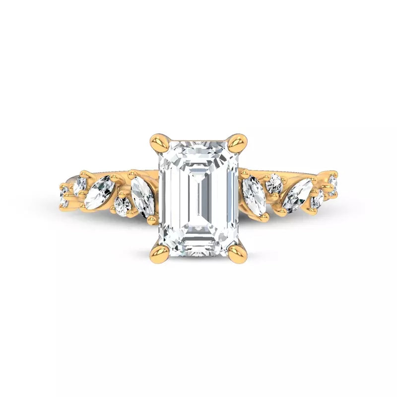 Scattered Diamond Emerald Engagement Ring