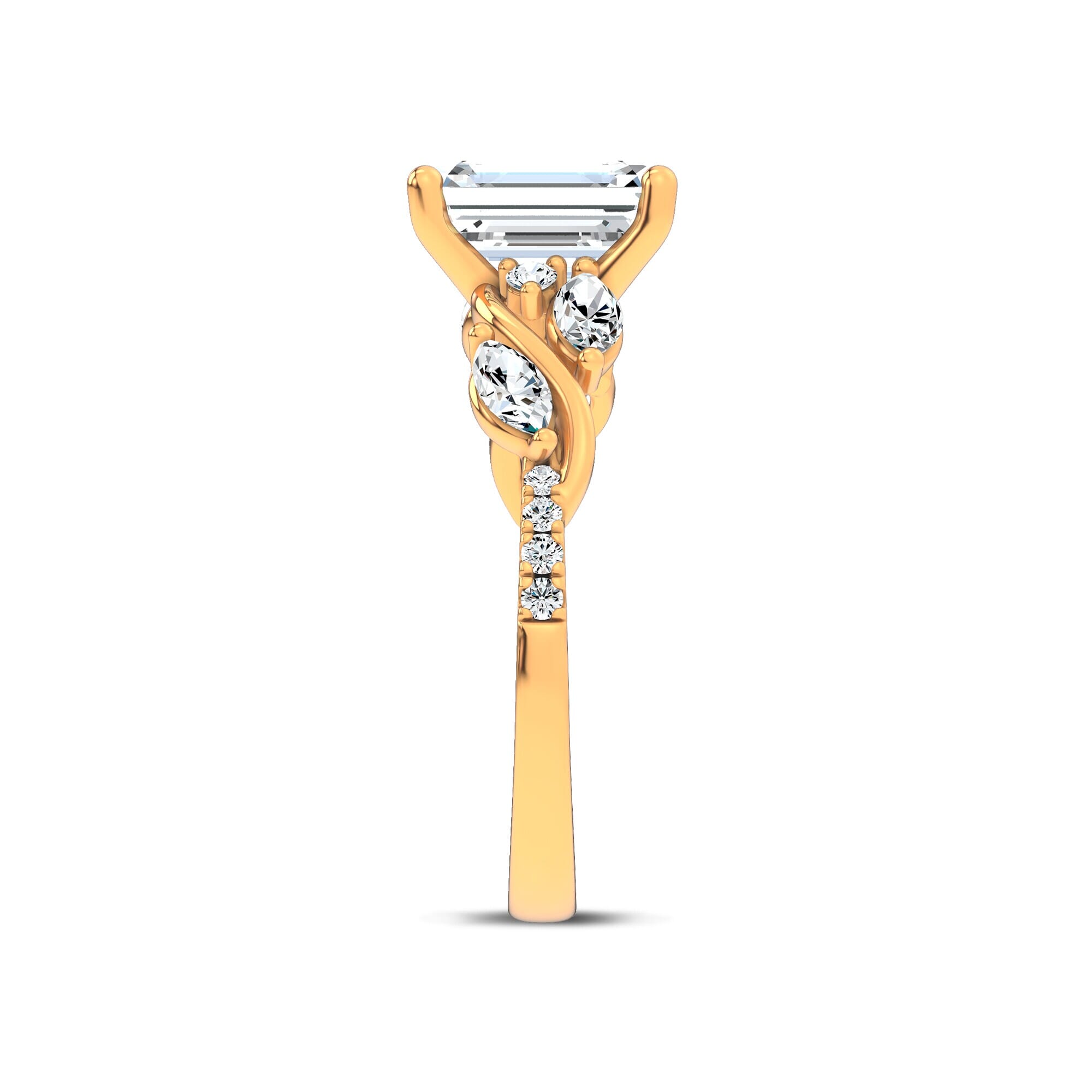 Curved Vine Diamond Emerald Engagement Ring