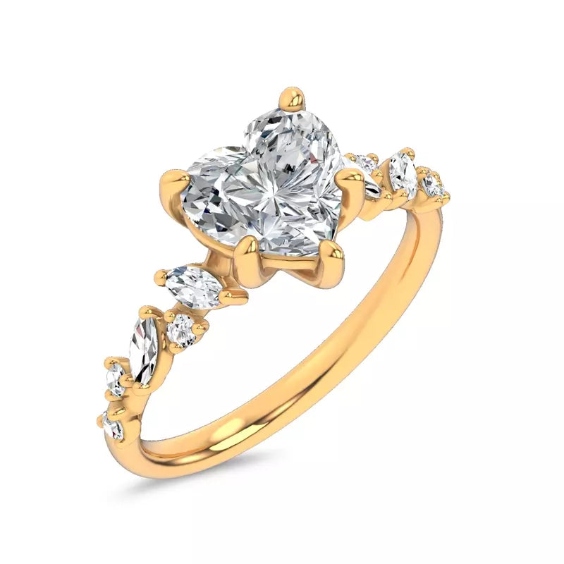 Scattered Diamond Heart Engagement Ring