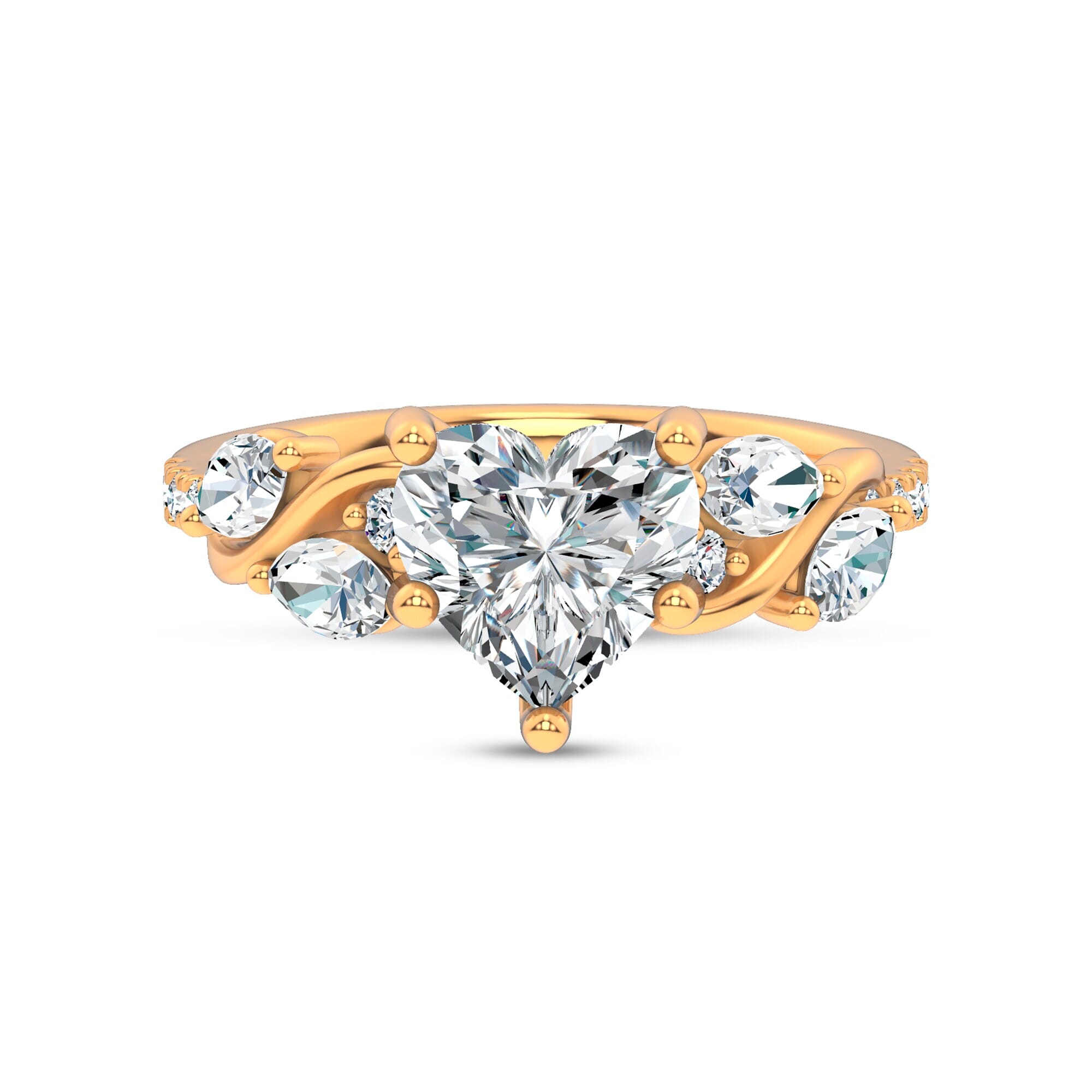 Curved Vine Diamond Heart Engagement Ring