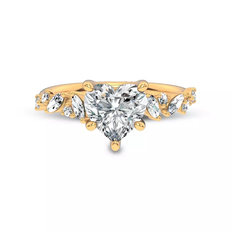Scattered Diamond Heart Engagement Ring