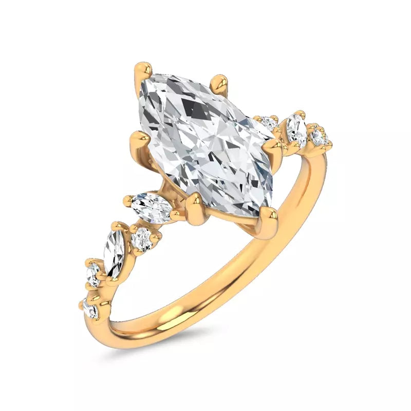 Scattered Diamond Marquise Engagement Ring