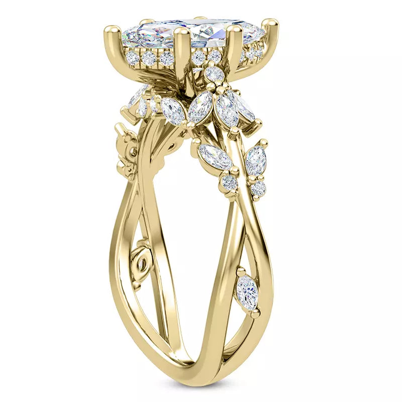 Butterfly And Bee Vine Twist Marquise Engagement Ring