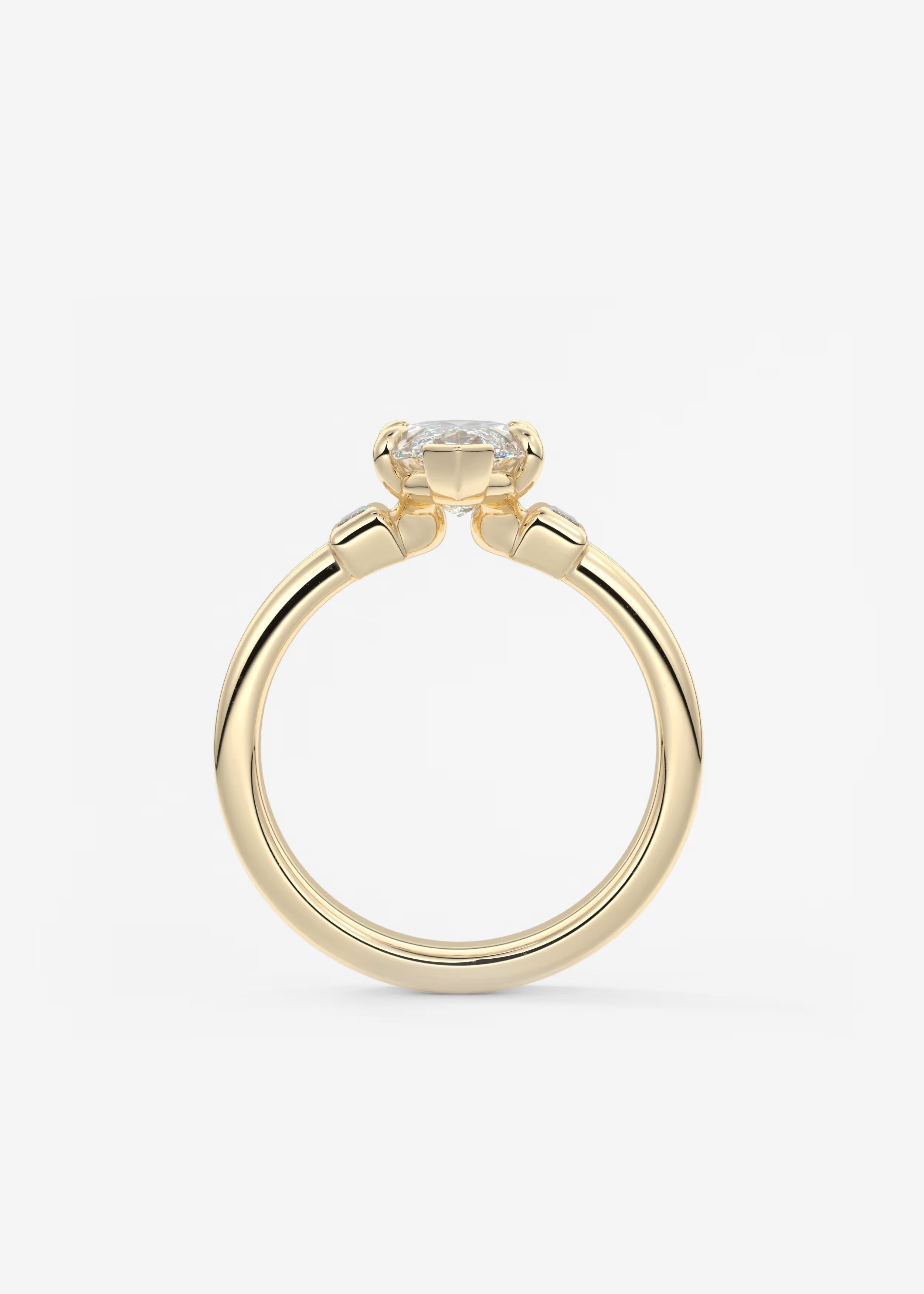 Marquise Cut Three Stone Engagement Ring with Double Band and Baguette Diamond Accents