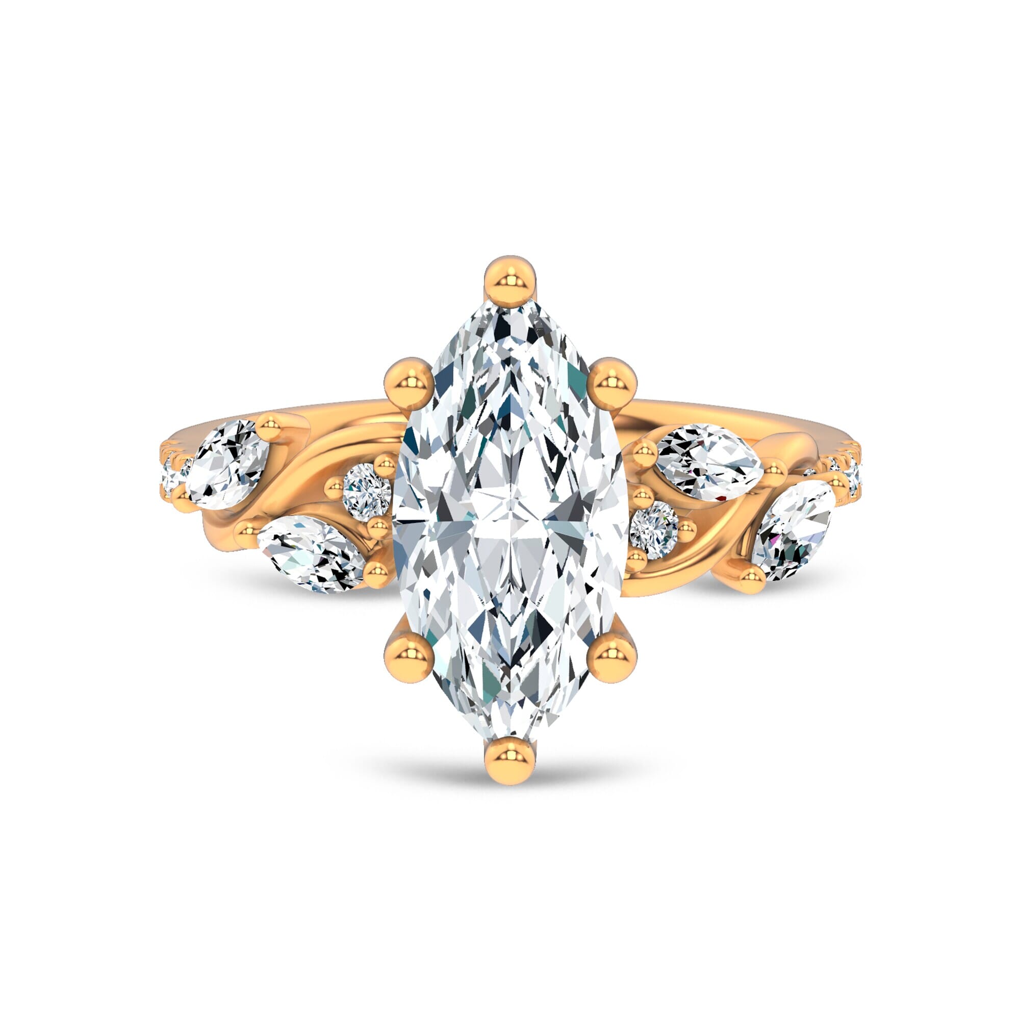 Curved Vine Diamond Marquise Engagement Ring