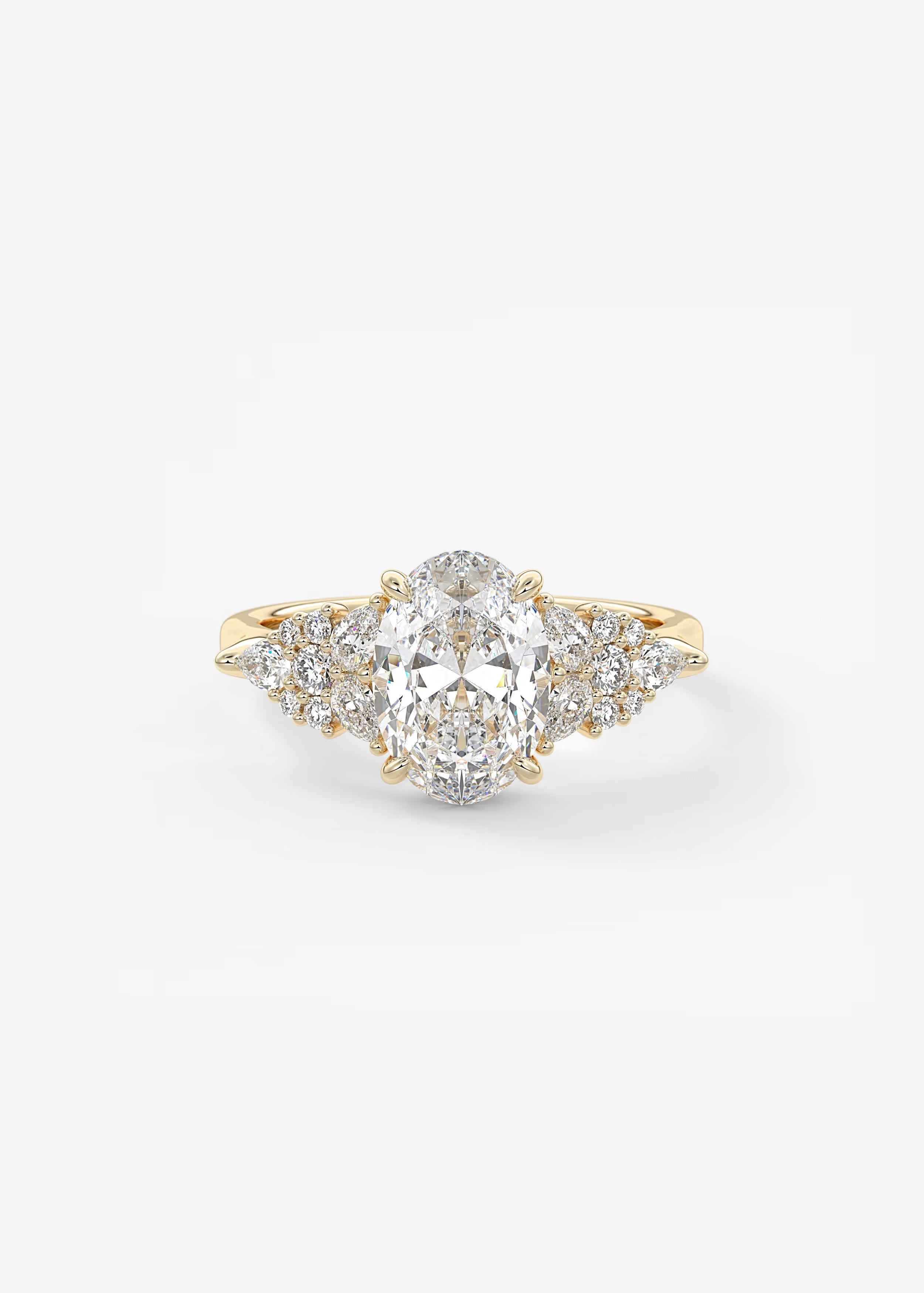 Nature Inspired Oval Engagement Ring with Clustered Diamond Accents