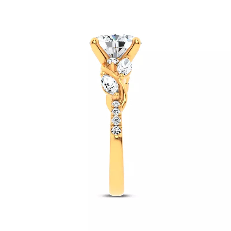 Curved Vine Diamond Oval Engagement Ring
