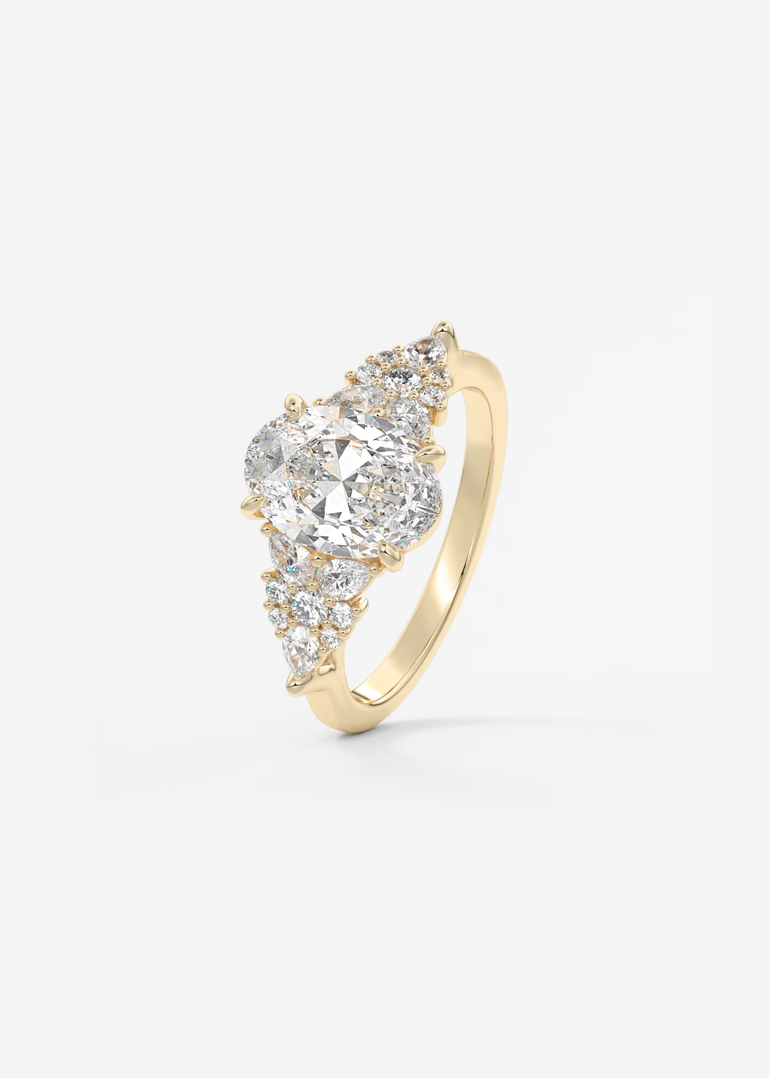 Nature Inspired Oval Engagement Ring with Clustered Diamond Accents