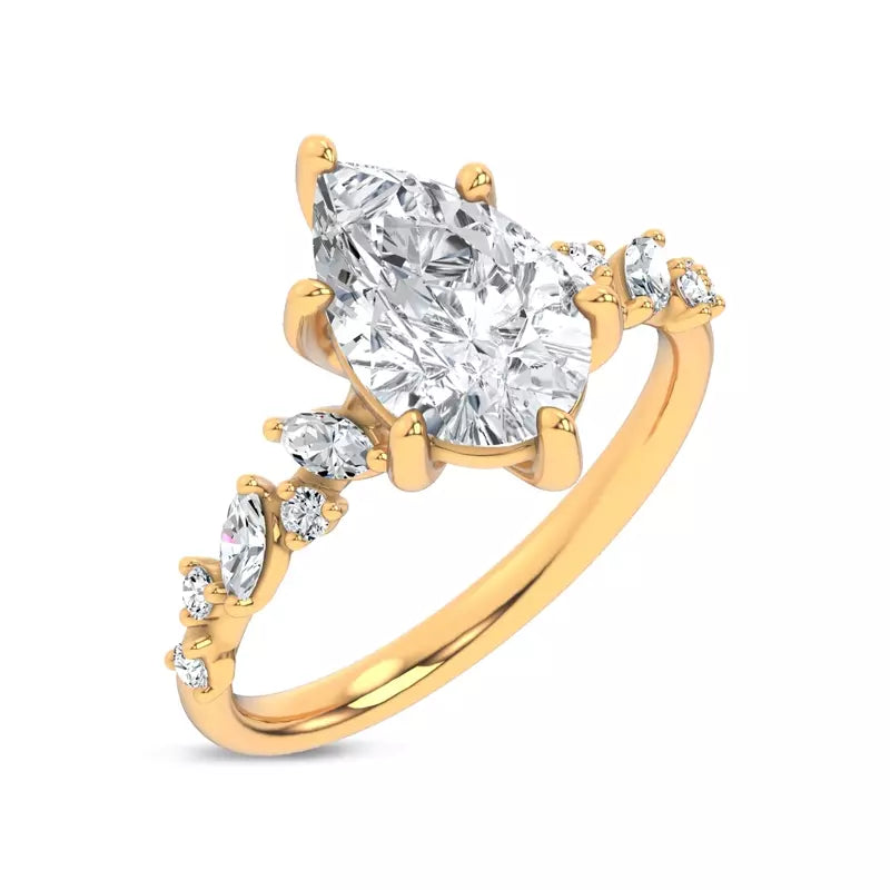 Scattered Diamond Pear Engagement Ring
