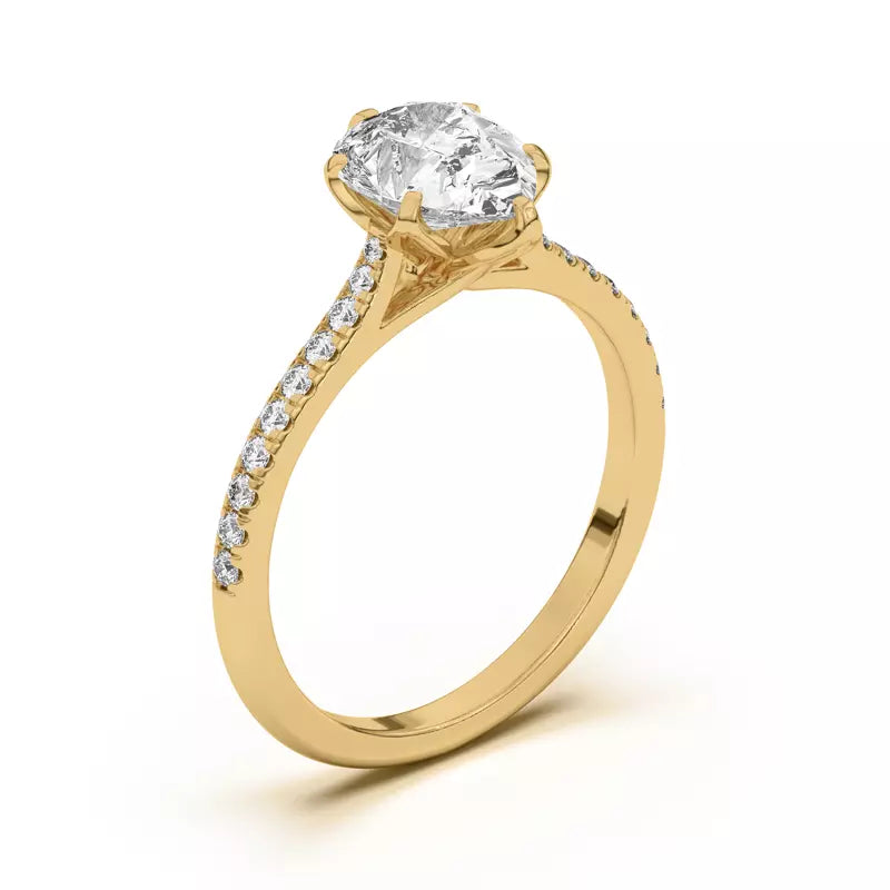 Tulip Inspired 6 Prong Pear Engagement Ring