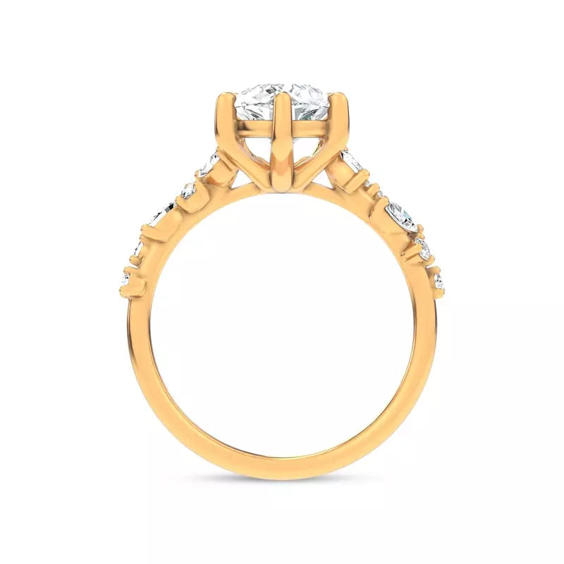 Scattered Diamond Pear Engagement Ring