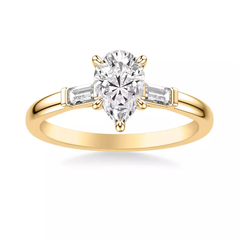 Classic 3-Stone Engagement Pear Ring