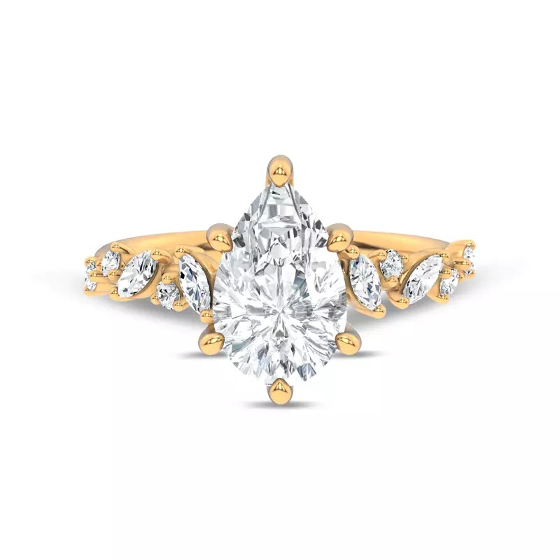 Scattered Diamond Pear Engagement Ring