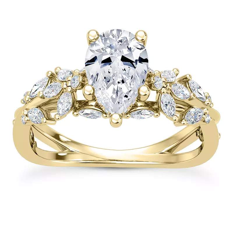 Butterfly And Bee Vine Twist Pear Engagement Ring