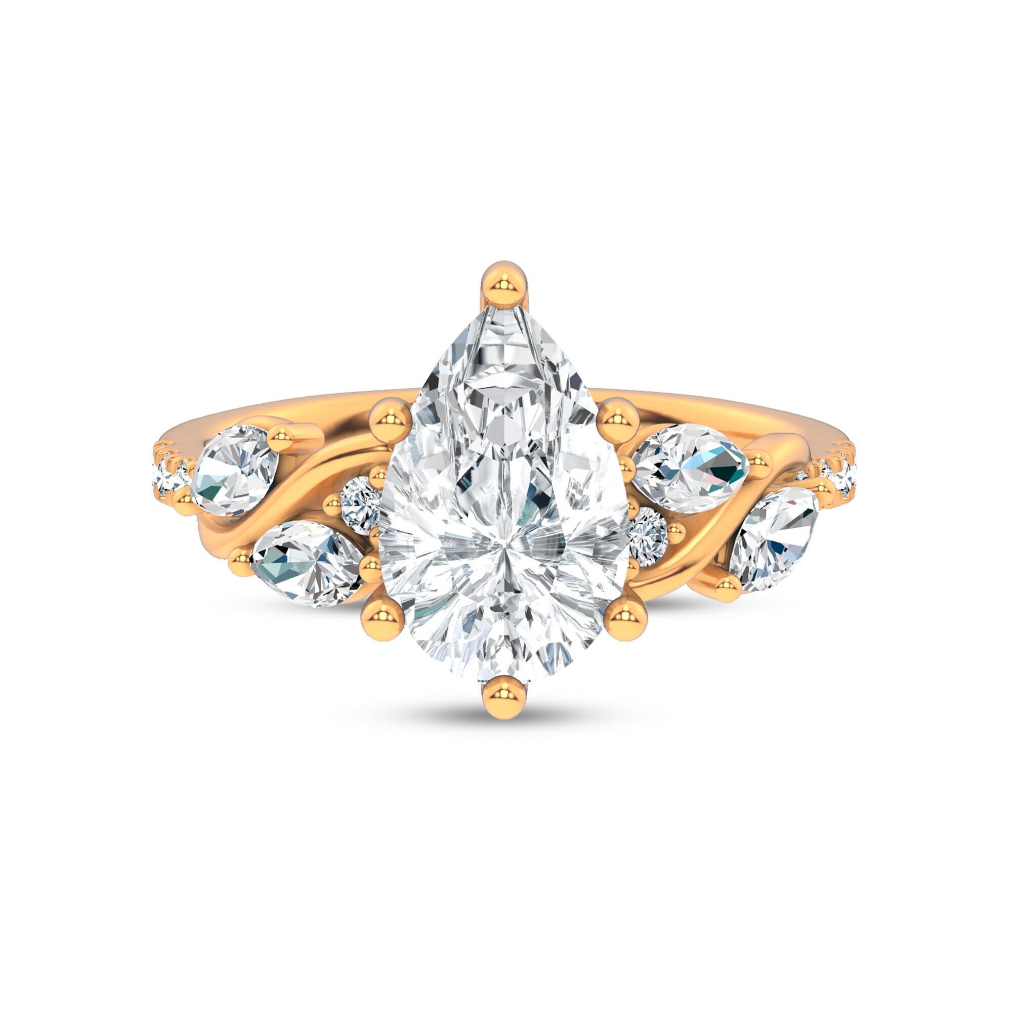 Curved Vine Diamond Pear Engagement Ring