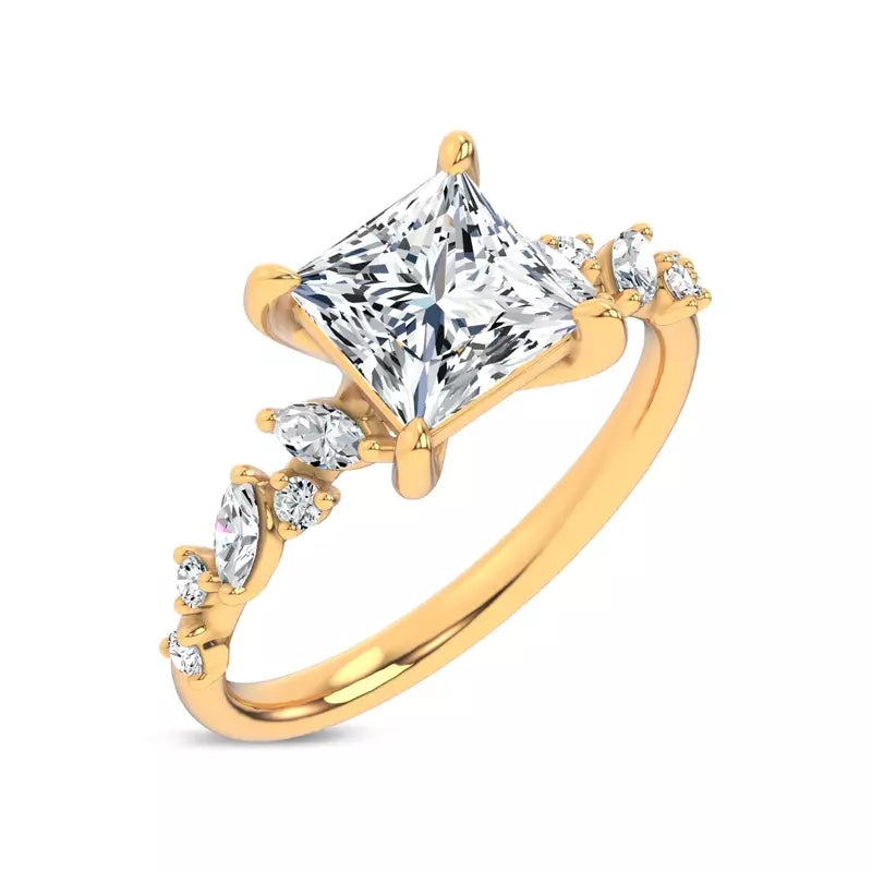 Scattered Diamond Princess Engagement Ring