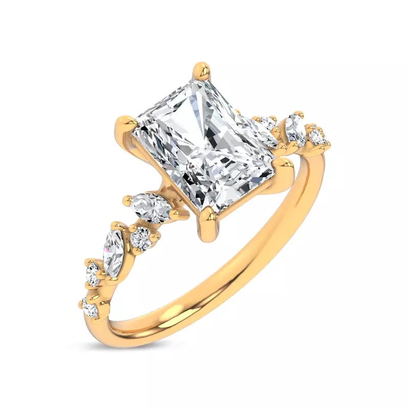 Scattered Diamond Radiant Engagement Ring