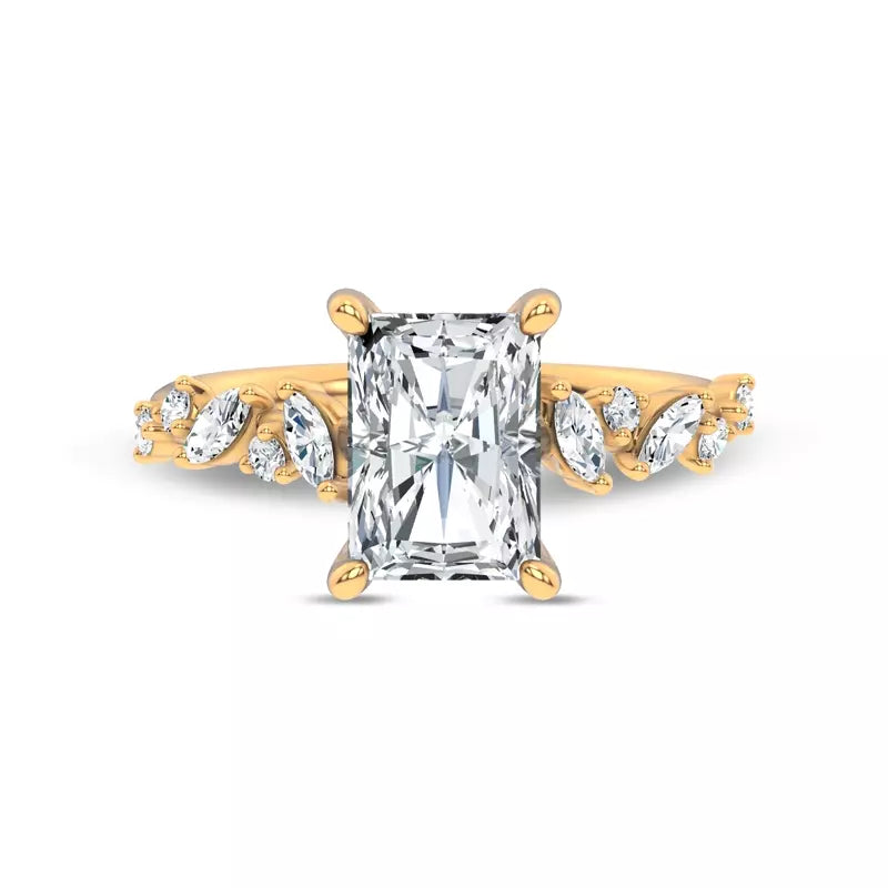 Scattered Diamond Radiant Engagement Ring