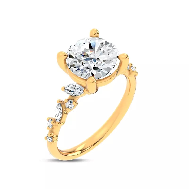 Scattered Diamond Round Engagement Ring