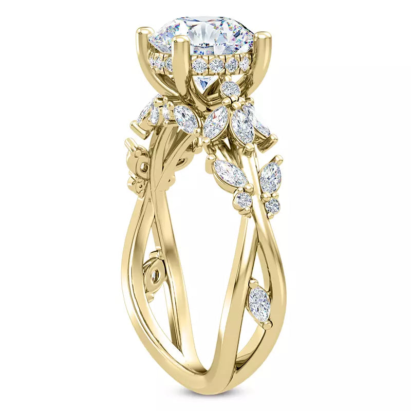 Butterfly And Bee Vine Twist Round Engagement Ring
