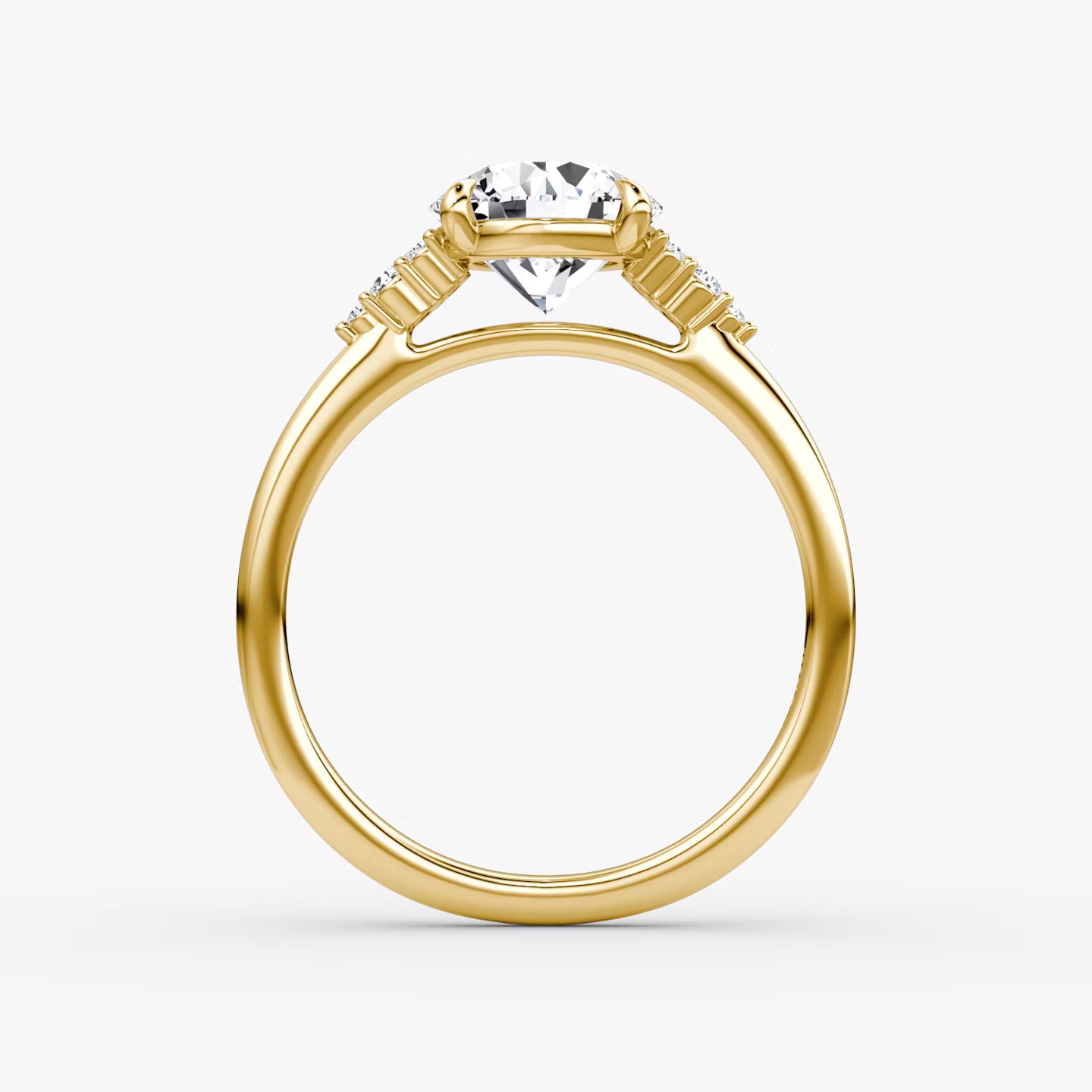 The Side Cluster Cathedral Round Brilliant Engagement Ring