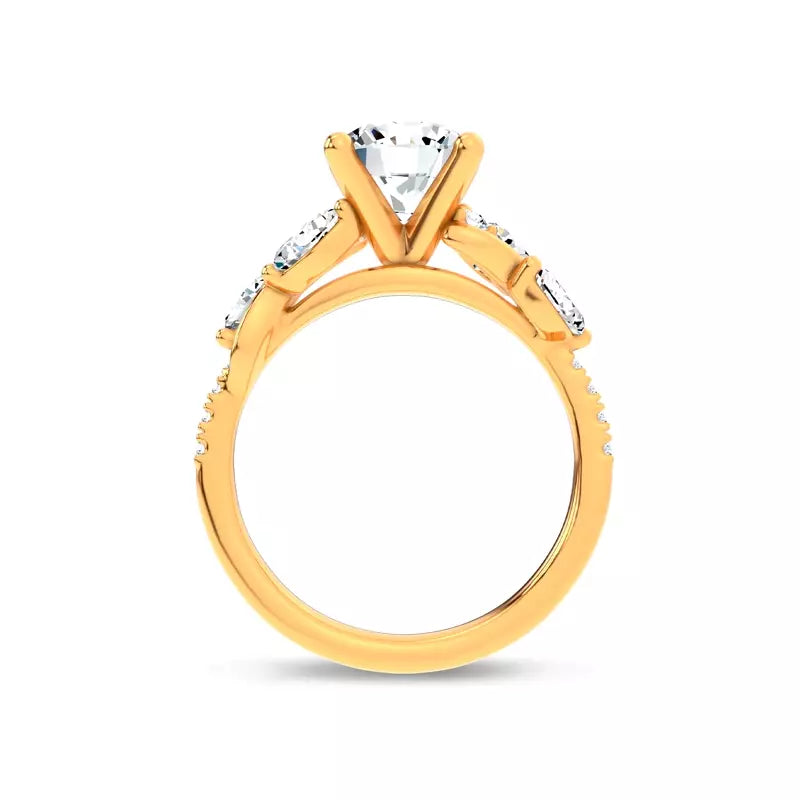 Curved Vine Diamond Round Engagement Ring