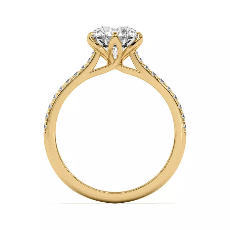 Tulip Inspired 6 Prong Round Engagement Ring