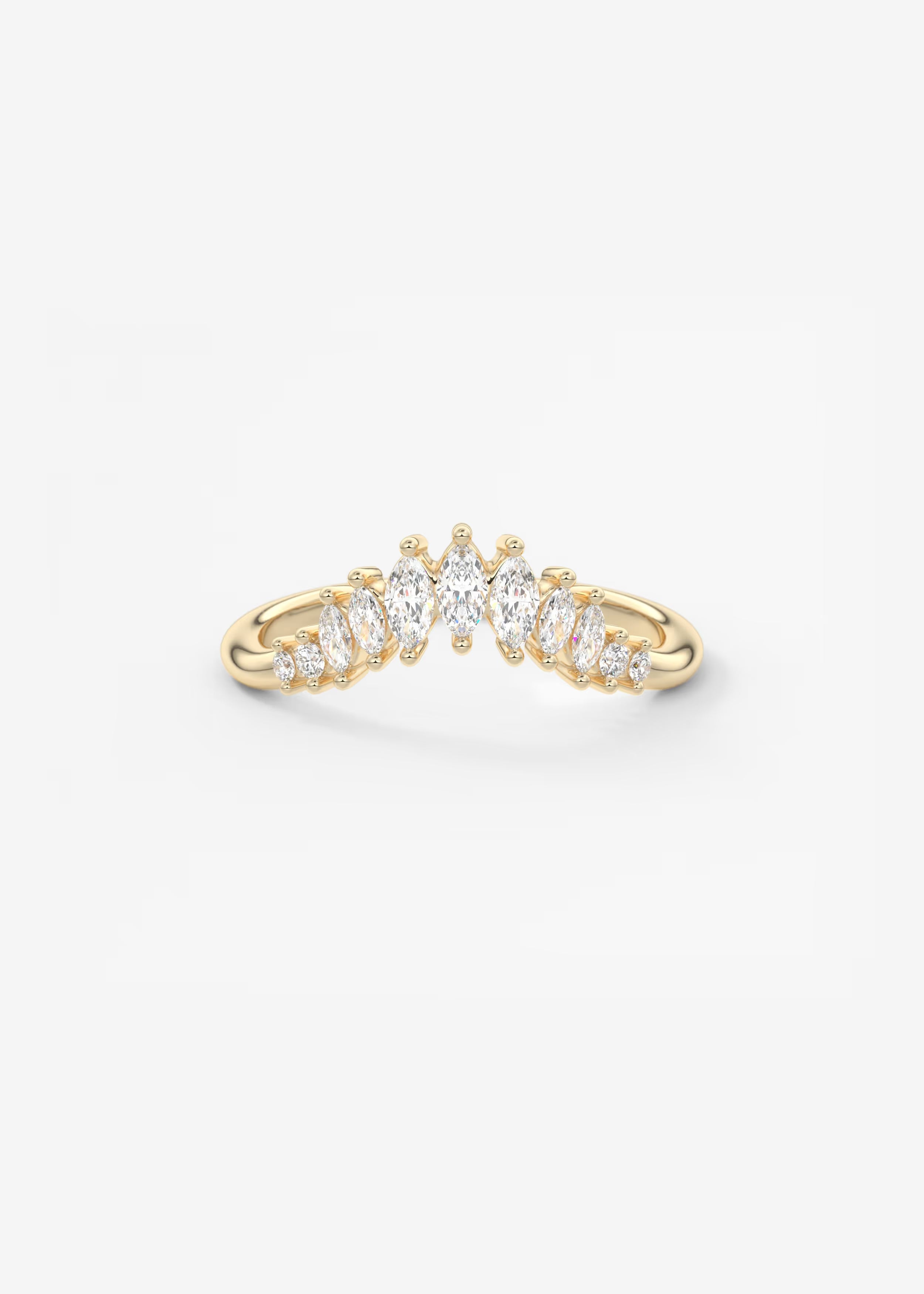 Gold Curved Band with Marquise and Round Lab‑Grown Diamonds in Tapered Cluster Design