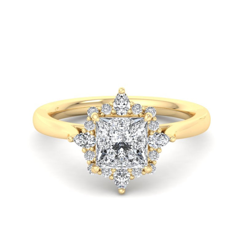 Halo-style with Pear Accents and Princess Lab Grown Diamond Center Engagement Ring