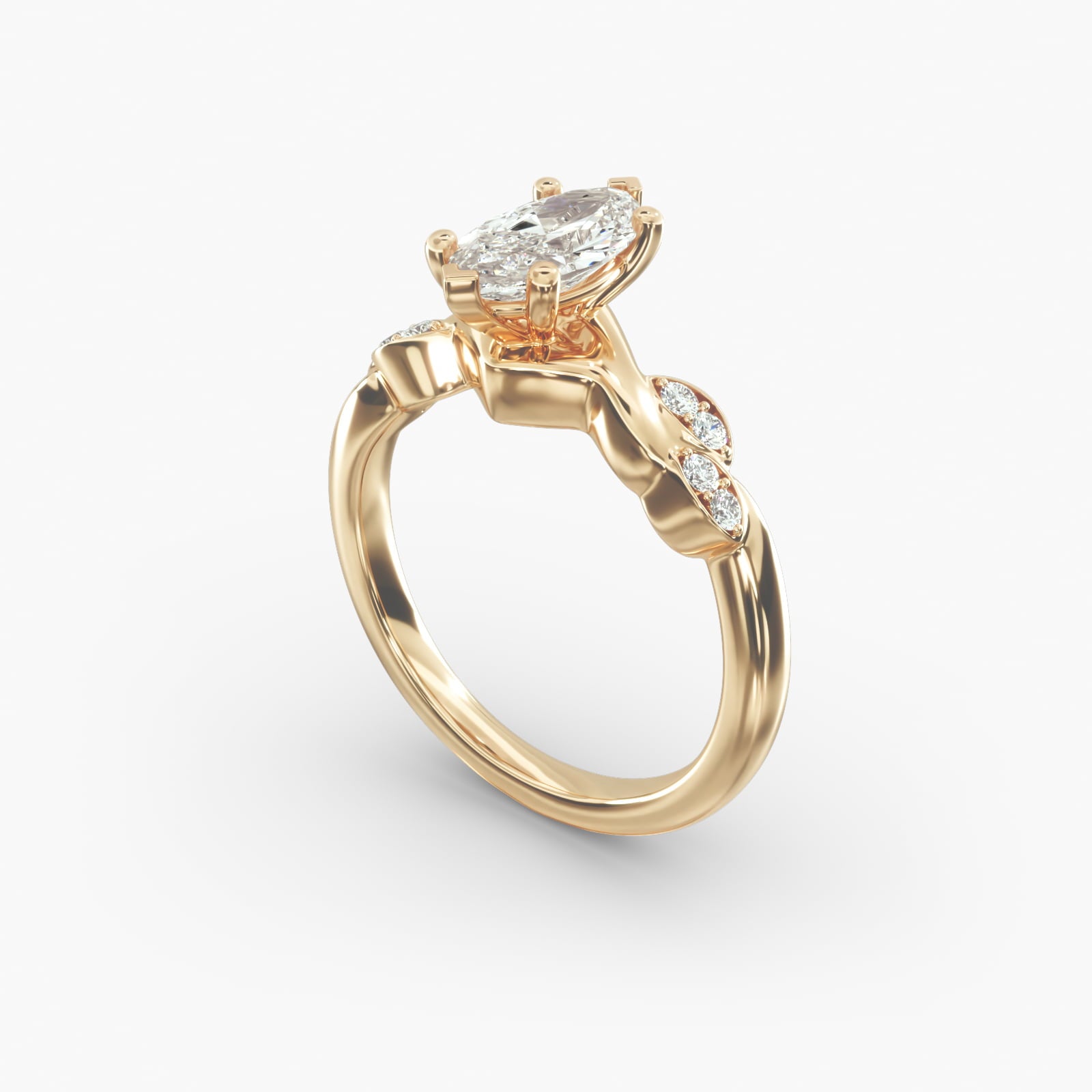 Floral Twist Cluster Marquise Lab Grown Diamond Center Engagement Ring