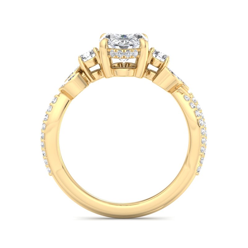 Floral Marquise Band with Beaded Detail Oval Lab Grown Diamond Center Engagement Ring