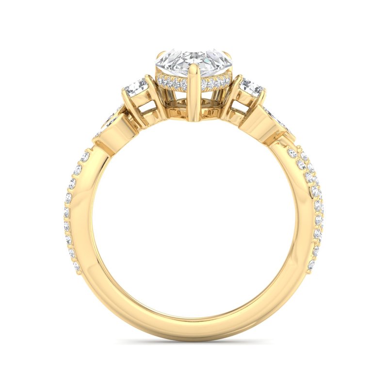 Floral Marquise Band with Beaded Detail Pear Lab Grown Diamond Center Engagement Ring